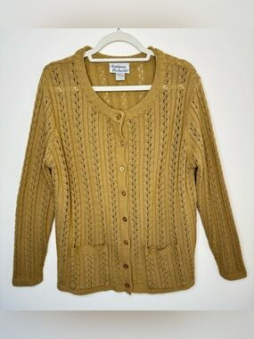 Anthony Richards Mustard Knit Cardigan Button Front Openwork Textured Sweater XL